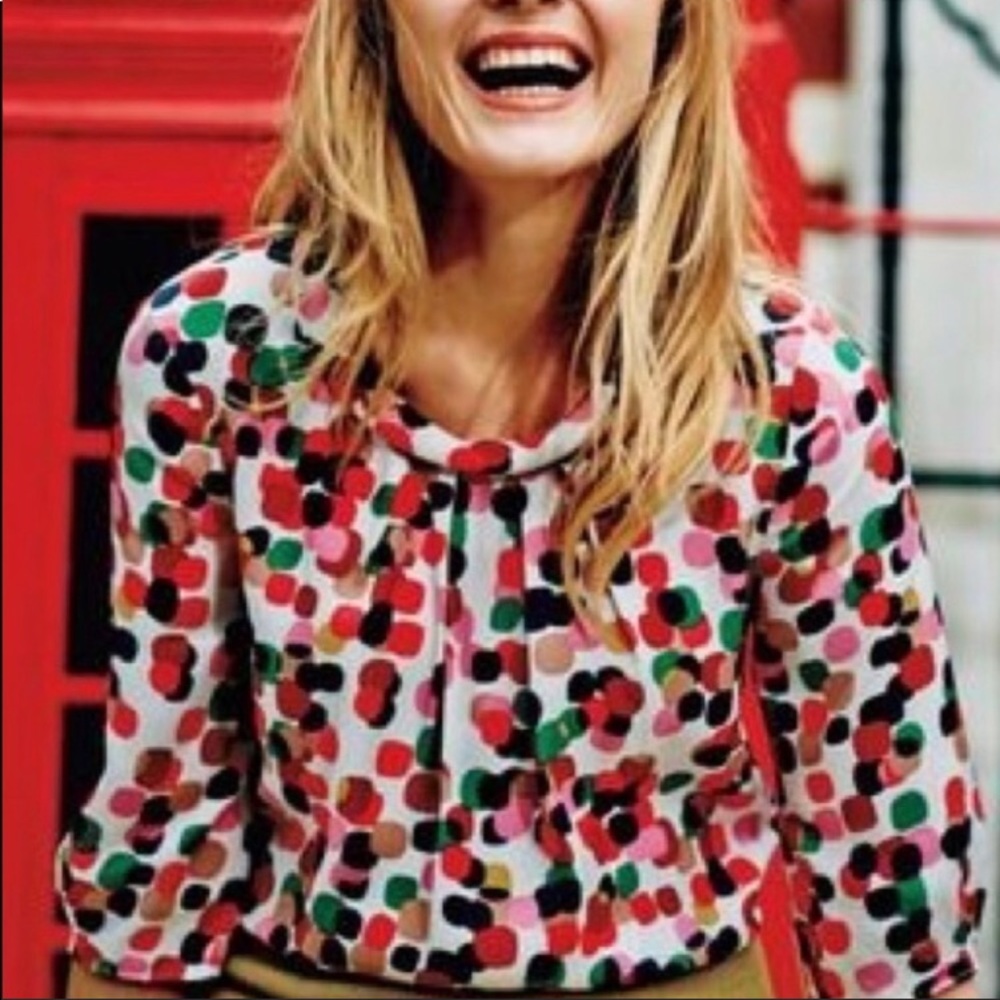 Boden mock silk blend dot pattern blouse - Size 6
